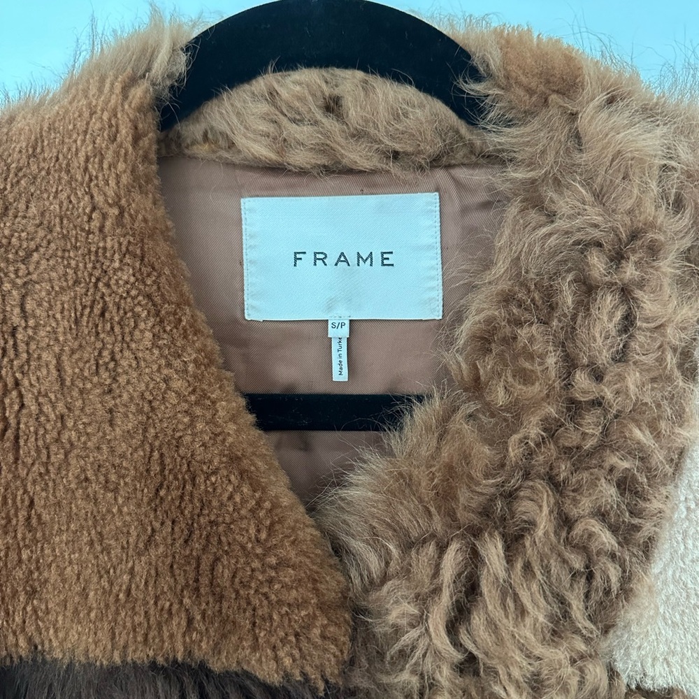 Frame Denim Shearling Patchwork Coat Small - image 6
